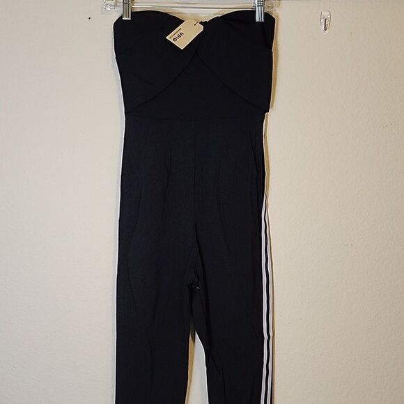 uniq Pants - Uniq Strapless Jumpsuit in Black and white